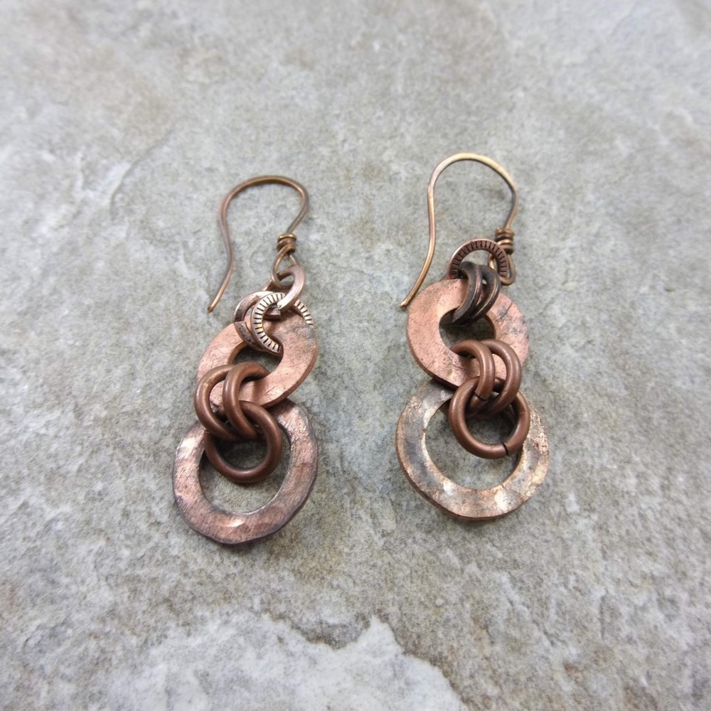 Copper chain maille earrings